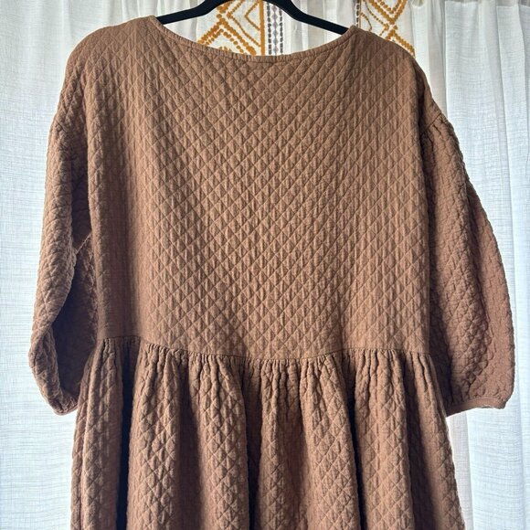 Hansel From Basel Sonja Quilted Dress (Size 1 or S) Camel Midi Modest Oversized - Picture 8 of 13